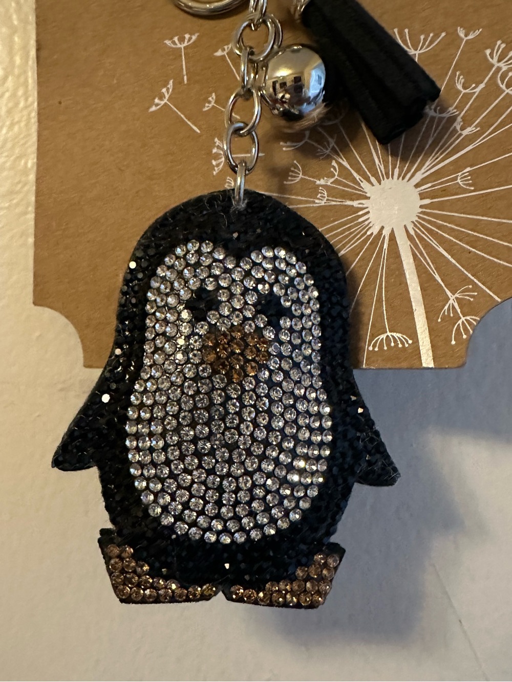 Penguin Crystal Mini Bag Charm - Black